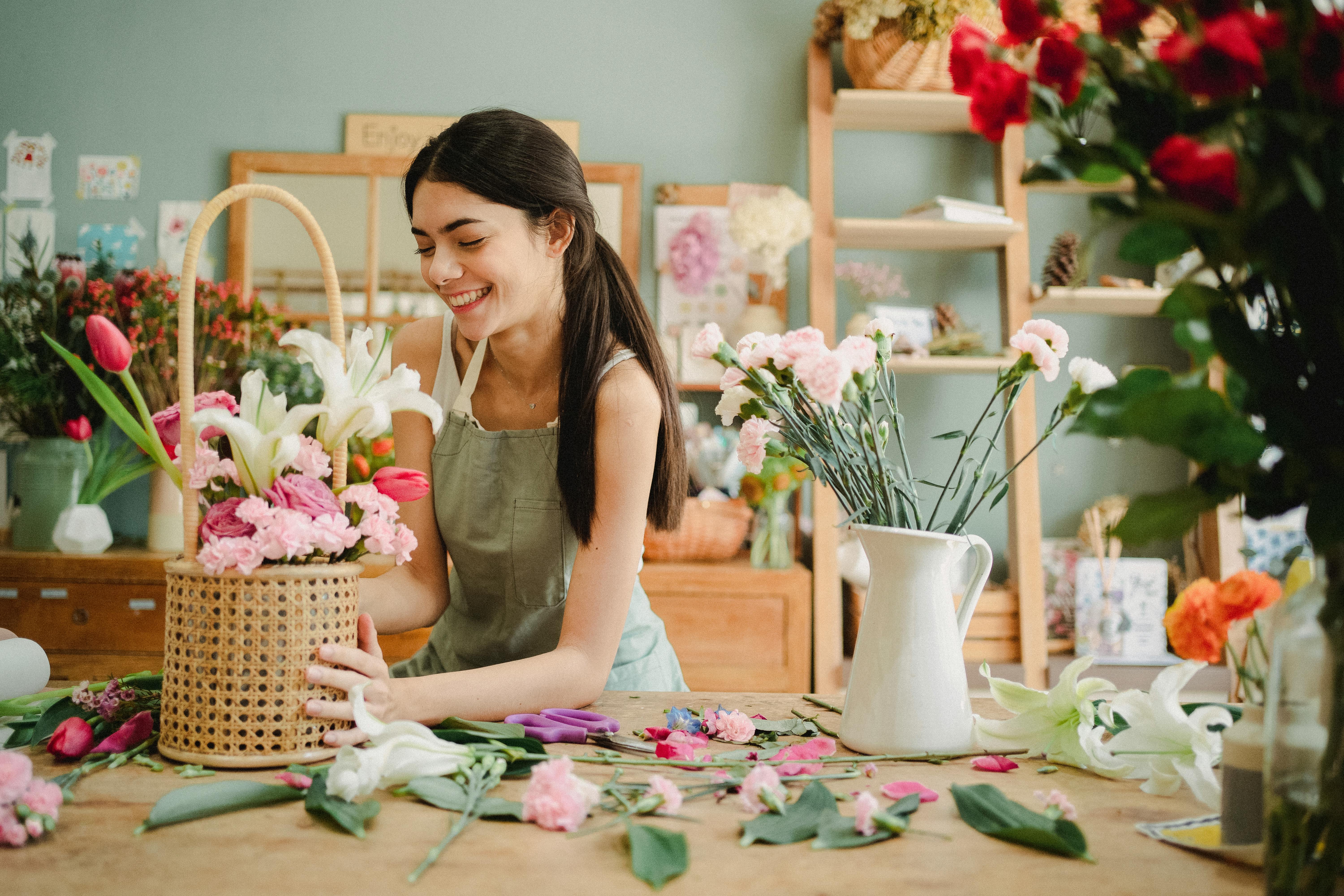 Woman in flower shop